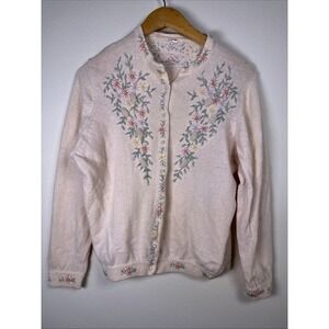 Vintage Hand Beaded Cardigan Sweater Size Small Medium 46 Floral Classic Knit
